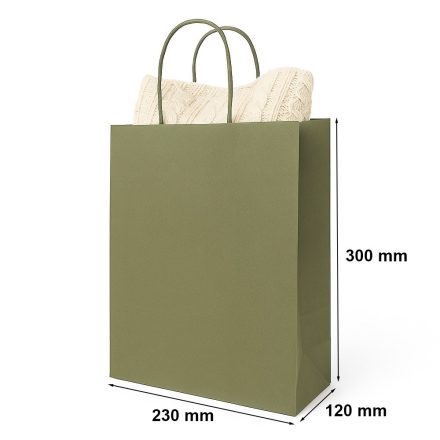 Papiertasche 230x120x300 mm Khaki grün getönt - Geschenk