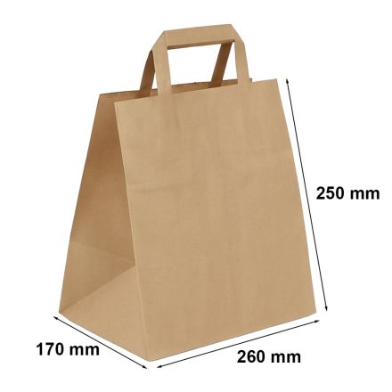 Papiertüte mit braun Kraft 260x170x250 mm mit flachem Griff