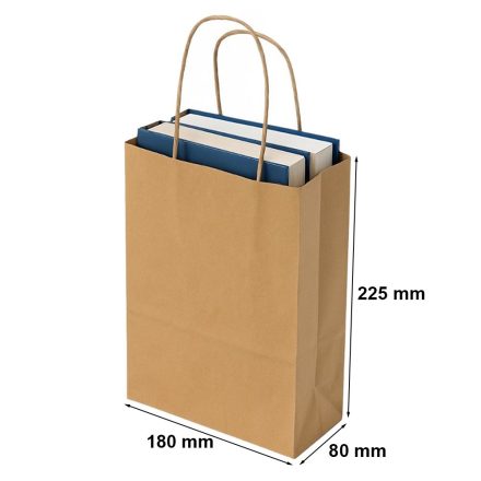 Bräunliche Papiertüte glatt mit Drehgriff 180x80x225 mm, braun