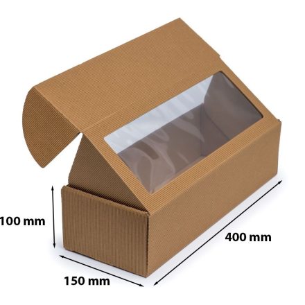 Geschenkbox mit Sichtfenster EKO gerippt aus Pappe 400x150x100 mm F427