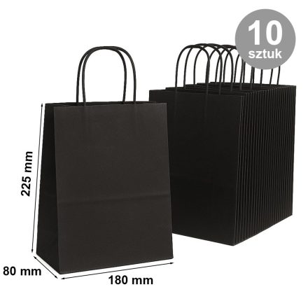 Papiertüte für Geschenke schwarz mit Griff 180x80x225 mm 10 Stück