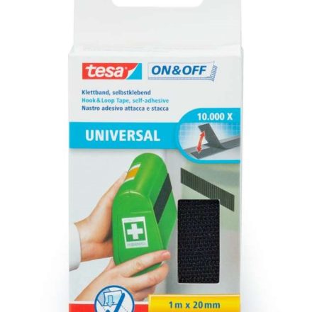 Selbstklebendes Klettband TESA ON & OFF, 1 m x 20 mm, schwarz