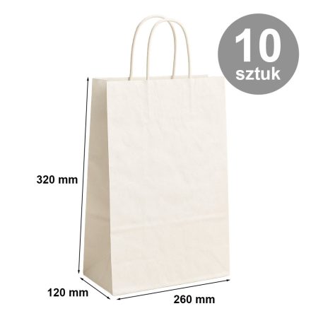 Papiertüten Kraft 260x120x320 mm weiß für Einkäufe 10 Stück.