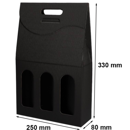 Schachtel gerippt gestanzt schwarz für 3 Flaschen Wein 250x80x330 mm