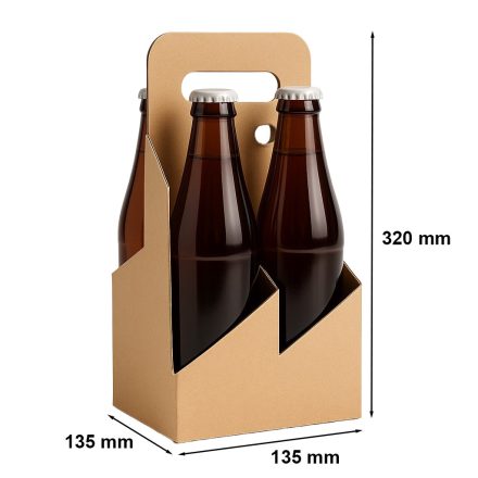 Korb für 4 Bier, Fassonkarton 135x135x320 mm braun 450 g/m2
