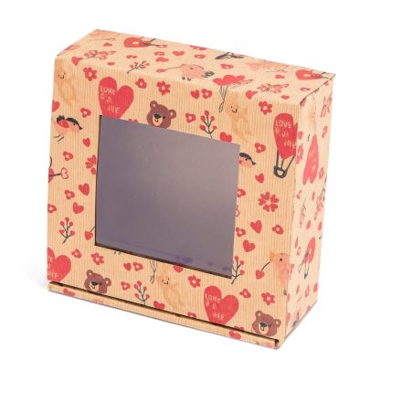 Karton Mit Fenster Muster Herzen 150x140x55mm Box für Valentinstag