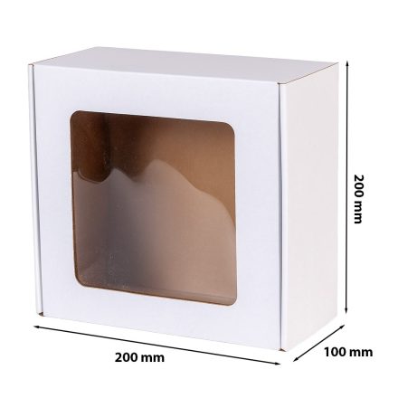 Kartonschachtel gestanzt dekorativ mit Sichtfenster weiß 200x200x100mm EKO
