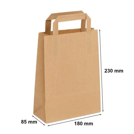 Öko glatte Papiertasche braun 180x85x230 mm mit flachem Griff