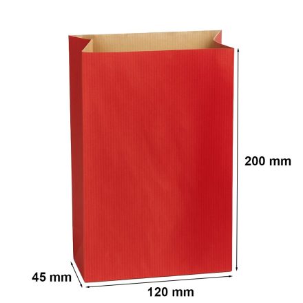 Beutel aus Papier mit Seitenfalte rot 120x200+45mm, 60 g/m2 ohne Griff