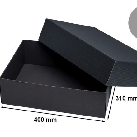 Schachteln gerippt aus Pappe schwarz mit Deckel 400x310x120 mm, 10 Stück.