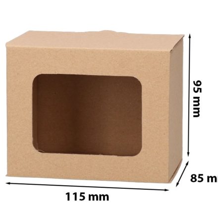Eine Fassonenschachtel mit einem Becherfenster 115x85x95mm braun