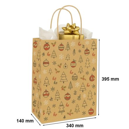 Tasche weihnachtlich für Geschenke braun kraft ORIANE 340x140x395 mm