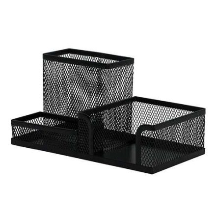 Q-Connect Schreibtischgerät mit Metallgitter 3 Kammer schwarz