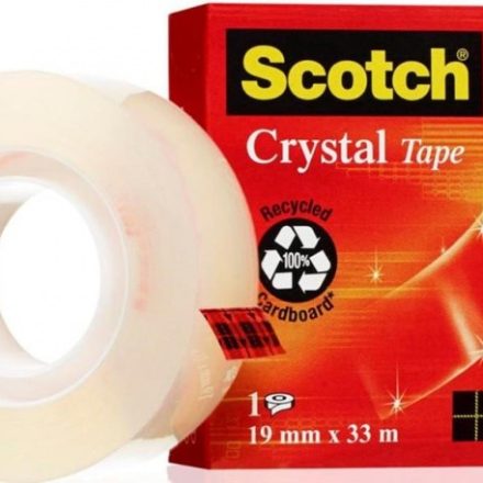 Klebeband des Büros SCOTCH CRYSTAL transparent in einer Faltschachtel von 19mm/33m