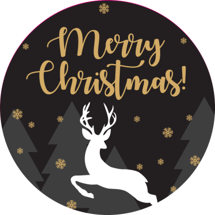 schwarz Weihnachtsaufkleber fi 30 mm Merry Christmas Reh 200 Stück