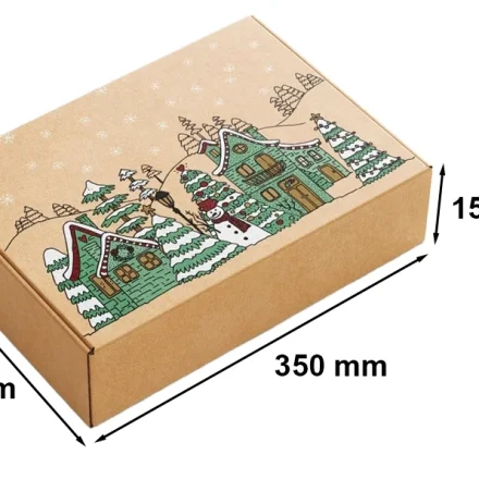 Stanzkarton – Karton Weihnachtsschachtel 350x250x150mm Schneemann Häuschen F427