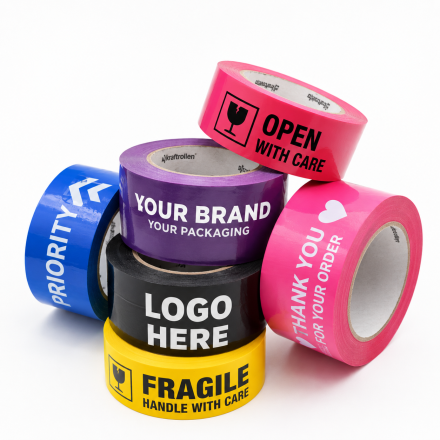 Packband mit Aufdruck mit Acrylkleber 48 mm x 54 m, 2 Farben, 72 Stück.