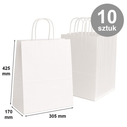 Papierbeutel mit Griff, Würfelboden 305x170x425 weiß 10 Stück