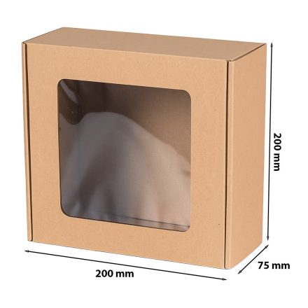 Stanzschachtel mit Sichtfenster dekorativ EKO braun 200x200x75mm Welle E