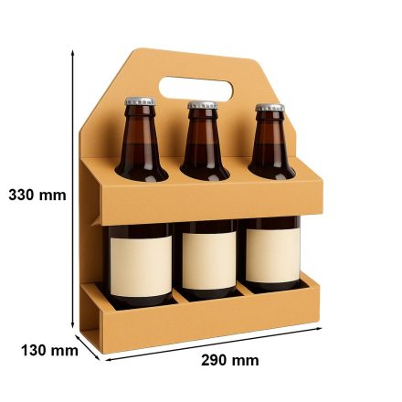 Faltschachtel für 3 Bier, Bronzeträger 130x290x330 mm 450 g/m2, braun
