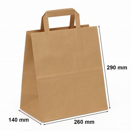 Papiertasche 260x140x290 mm braun, flacher Griff, Klotzboden