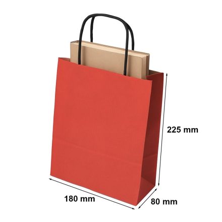 rot gestreifte Papiertüte mit Drehgriff 180x80x225 mm