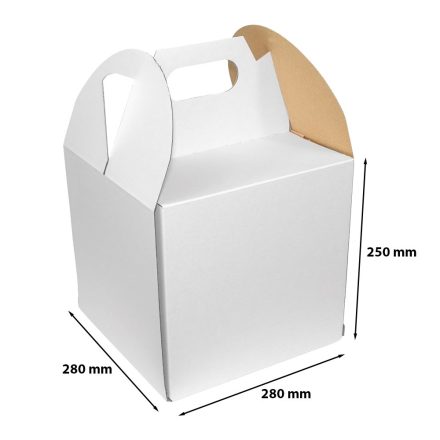 Stanzkarton – Schneidkarton, Kuchenschachtel 280x280x250 mm weiß mit Griff