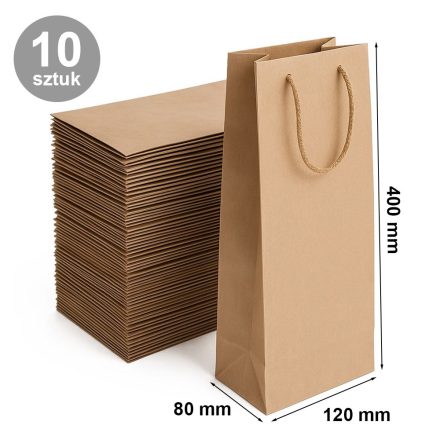 Papiertüte für Wein 120x80x400 mm braun mit Griff, 10 Stück.