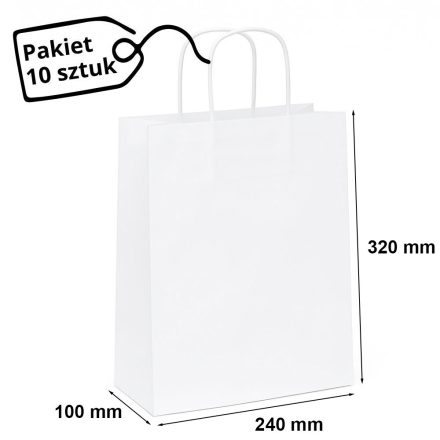 Papiertüte für Geschenke weiß 240x100x320 mm, Paket 10 Stück.
