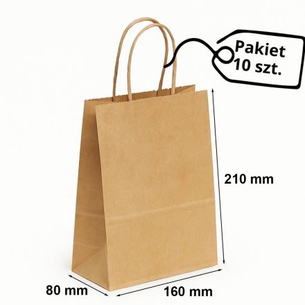 Papiertüten kraft mit Griff 160x80x210 mm braun 10 Stück.