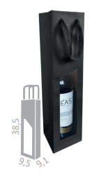 Kartontüte 1 Flasche 95x91x385 schwarz mit Geschenkfenster