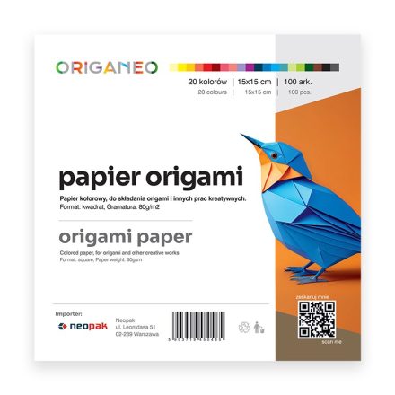 Buntes Papier für Origami ORIGANEO 15x15 cm 100 Blätter 20 Farben