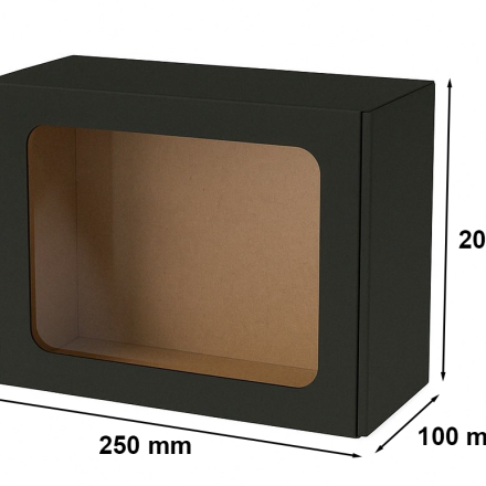 Geschenkbox gestanzt EKO schwarz mit Sichtfenster 250x200x100 mm