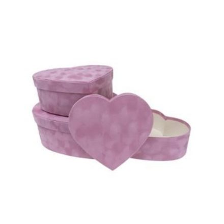 Blumenkarton FlowerBox Velours rosa Herzen Satz 3 Stück