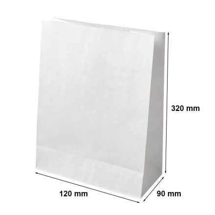 Ökologischer Papierbeutel mit 120x90x320 mm Klotzboden, weiß