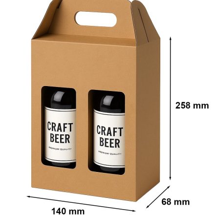 Stanzkarton – Schneidkarton mit Fenster und Griff 140x68x258mm für 2 Bier F217
