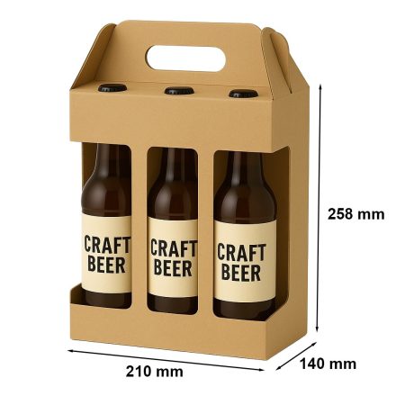 Stanzkarton – Schneidkarton für 6 Bier mit Fenstern und Griff 210x140x258mm