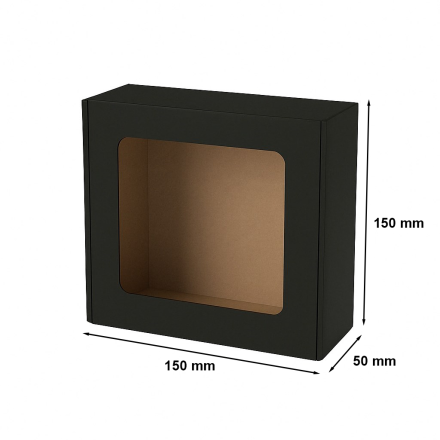 Stanzschachtel für Geschenke mit Sichtfenster 150x150x50 mm schwarz EKO