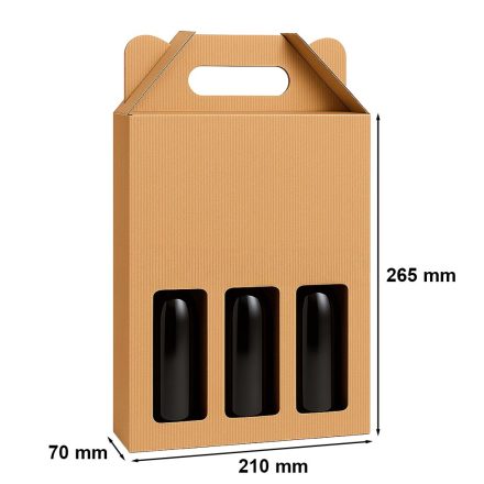 Umkarton für 3 Bier, Fassonkarton, braun 210x70x265 mm